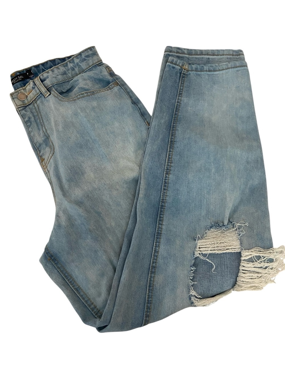 NASTY GAL STRAIGHT LEG DISTRESSED JEANS SIZE 4